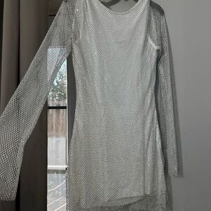 12th Tribe Shimmering Silver Long Sleeve Dress